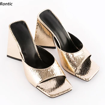 Дамски летни обувки с каишка отзад, ръчно изработени Rontic С Змеиным модел Унисекс на нетрадиционни обувки с отворени пръсти, Прекрасни вечерни обувки цвят: златист, сребрист, Размерът на САЩ 4-15