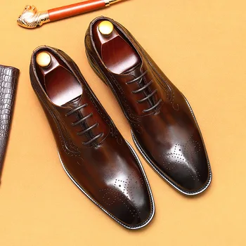 Нов италиански кожени обувки sapato de couro masculino, мъжки офис обувки луксозни италиански офис обувки за мъже