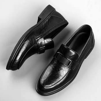 Популярната ежедневни мъжки обувки, ръчно изработени 2024 година, Кожени обувки без закопчалка За мъже, черни като свидетелство за обувки, Мъжки удобни лоферы, мъжки