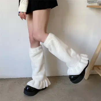 Дамски гети покриват нови чорапи за краката в стил харадзюку с плюшени накъдрен, японски кадифени чорапи за момичета
