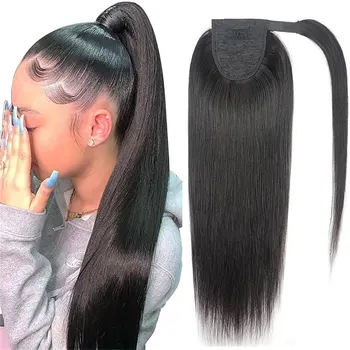 Натрупване на пряка човешка коса в опашка за черни жени Magic Sticker косата