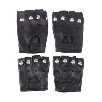 1 Чифт мъжки улични черни ръкавици на полпальца от мека кожа за шофиране на мотоциклет, байкерские ръкавици без пръсти, вечерни ръкавици без пръсти