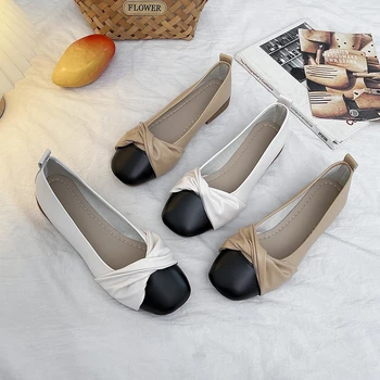 Ежедневни дамски обувки Дамски обувки на нисък ток с квадратни пръсти Елегантна рокля с кръстосано шнур На ток с Удобна Базова памучен чрез шнурове