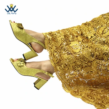 Златист цвят, най-секси женски италиански обувки с високо качество, без чанти с цветен дизайн за сватба