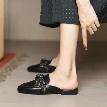 Дамски дрехи Baotou half slippers 2023, нова лятна обувки, сандали Мюлер с остри плоска подметка, фини обувки с полуподдержкой