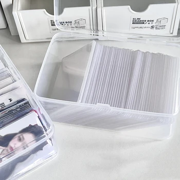3-Инчов кутия за съхранение на фотокарточек, Прозрачно фолио, етикети, Държач за карти Korea Idol, Настолен органайзер за съхранение, Кутия за класификация, Канцеларски материали