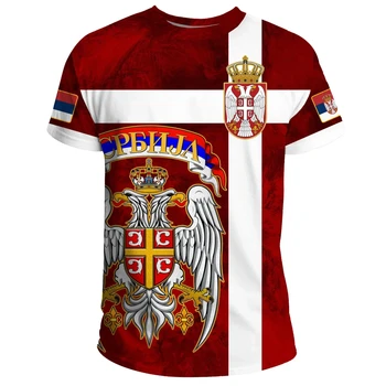 СЪРБИЯ Мъжки дамски ежедневни тениска Флаг на Сърбия, Национална емблема, свободни тениски големи размери, модерен градинска детски дрехи