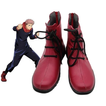Аниме джиу-джицу Кайсен Yuji Итадори Обувки за cosplay, Червени кожени обувки Костюми за ролеви игри на Хелоуин за възрастни Подпори на поръчка