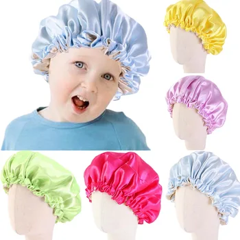 Детска Шапка за сън от еластичен сатен, нощна шапчица за сън, детски обратими копринени шапки за коса за сън, Главоболие, шал, Тюрбан, Регулиране на