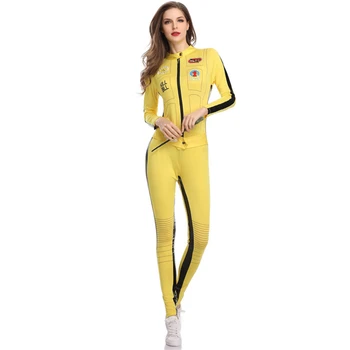 Хелоуин Секси момиче-гонщица едно Парче мотоциклет костюм за нощен клуб Pole Dance Power Dance Спортен костюм Жълт костюм за шоуто на мажоретките