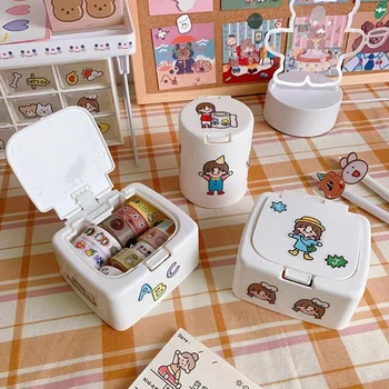 Многофункционален Настолен Органайзер в стил Kawaii Cartoon INS, Кутия за козметични продукти, аксесоари за грим, Кутия за съхранение на канцеларски материали