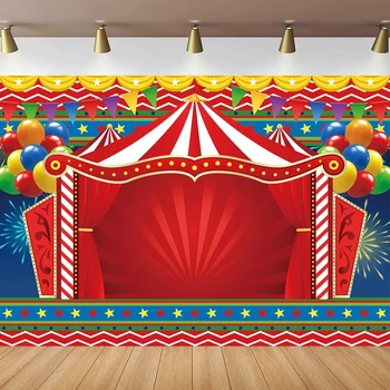 Фон за снимки Карнавал Червена Завеса Палатката Банер Декор Цирк Пъстър Балон Детски Душ Рожден Ден на Фона на Плакат