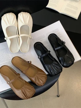 Дамски обувки, чехли, дамски летни джапанки със затворени пръсти, 2023 г., обувки в стил ретро от изкуствена гума върху плоска подметка, дамски летни джапанки в ретро стил, на равна подметка