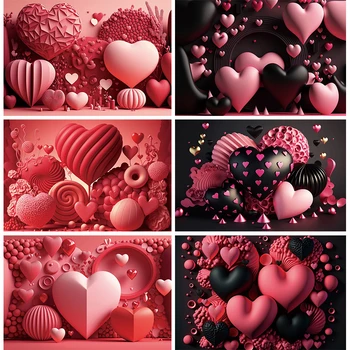 Украса за Св. Валентин, 3D фон във формата на сърце, розови и черни балони на романтичната любов, банер за партита, за фон за снимки, реквизит за снимки