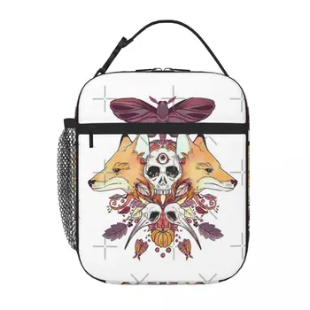 На лисица, черепът колибри, есенна художествена работа, чанта за обяд, детска чанта за обяд, термосумка за хранителни продукти