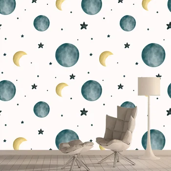 Обичай самозалепващи се тапети, за дизайна на стените на фона на телевизор, тапети за домашен интериор за хол, детска стенни картини с изображение на Луната и звездите