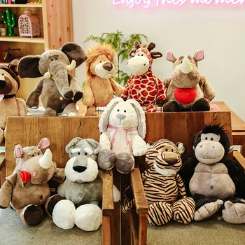 35-45 см Плюшен кукла с животни Горски животни Лъв, Слон, Мечка и Заек Сладък плюшен кукла от зоологическата градина Кавайные подаръци за децата на Едро