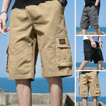 Мъжки къси панталони Дишащи мъжки летни улични спортни къси панталони с еластичен колан с Множество джобове Свободно, намаляване и странични джобове с дължина до коляното