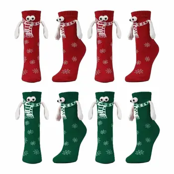 Мъжки и женски забавни творчески Коледни чорапи на магнити, Держащиеся за ръце, Чорапи За двойката, Семеен Коледен подарък