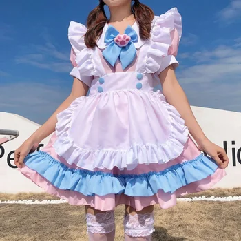 Ролеви cosplay 2024, японското меко рокля на прислужница за момичета, чист и сладък розов комплект униформи прислужница