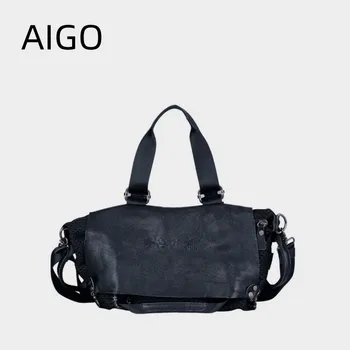 AIGO Модерна чанта от естествена кожа, големи дамски кожени чанти на известни марки, дамски чанти-тоут, Голяма дамска чанта за през рамото от телешка кожа