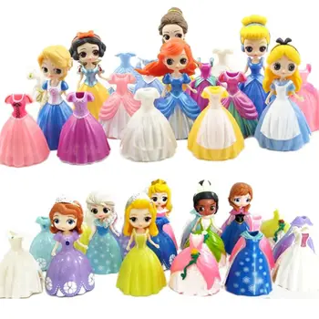 Търговия на едро с 6 комплекта от 8 см Мода Принцеса Belle Алиса кукли Фигурка рокля.в тях можете да мечтаете Принцеса Елза Анна модел Играчки Набор от Подаръци за Момичета