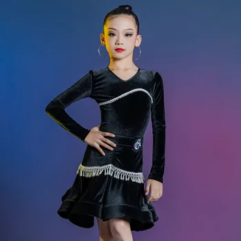 Детска есенно-зимни дрехи за практикуване на латински танци 2024 г., кадифе облекло за изказвания за момичета Advanced Sense