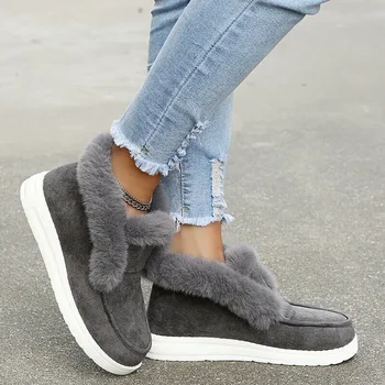 Дамски зимни памучен обувки на равна подметка, ежедневни памучен велур обувки с ниски берцем, удобни дамски топли обувки с изолация през зимата
