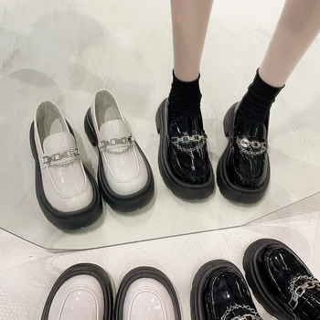 Дамски Лоферы в ретро стил 2023, Нови Летни Обувки на платформа Кифла, Малки Кожени Обувки С кристали