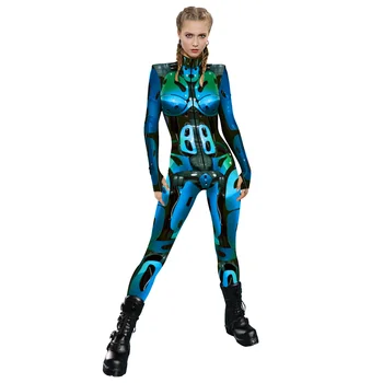 Боди с принтом скелета на Хелоуин костюм за cosplay, боди Mecha Armor, женски гащеризони, костюми за Хелоуин Disfraz