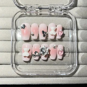 Режийни ноктите Emmabeauty Blush Bear и бонбонено Розово с хубав и луксозен дизайн, подчертават вашата красота и по-бели.№ 24421