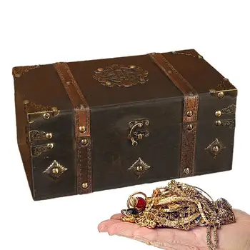 Ретро кутия за съхранение, Декоративна реколта ковчег с ключалка, Реколта ковчег за съкровище, Кутия за подаръци, Декоративни сундучок за бижута, Перлени украшения