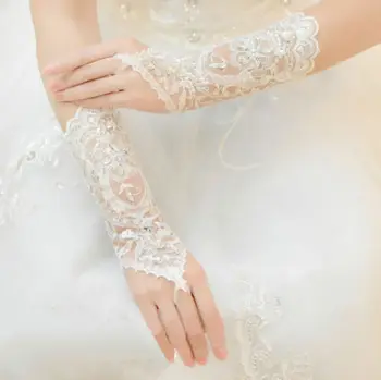 Нови кристални дантелени сватбени ръкавици за бала, костюм за партита, дълги ръкавици без пръсти.