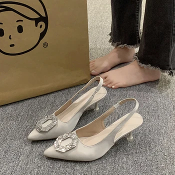 BCEBYL/ Нови елегантни дамски обувки на висок ток с остър пръсти, украсени с пайети, модни обувки на висок ток, за банкет и купоните с отворени пръсти