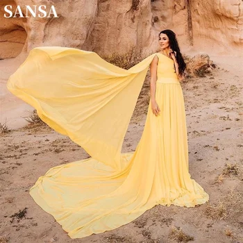 Выпускное рокля Sansa с ръкав-правотата на едно рамо От Копринен Шифон, Жълто Летящее рокля с А-силует Vestidos De Noche