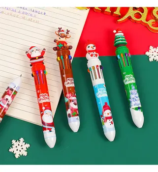 60шт Коледна химикалка писалка 10 цвята, студентски прес-дръжка, цветна писалка, Химикалка писалка Дядо Коледа 0,5 мм, канцеларски материали, ученически принадлежности, подаръци за деца