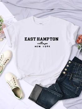 Дамски тениски с щампи East Hampton Village, Ню Йорк, Улични дишащи блузи с къс ръкав, Свободна спортна тениска