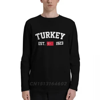 100% Памук, флаг Турция с EST. Есенни тениски с дълъг ръкав, мъжки дамски дрехи, унисекс, тениски LS, блузи, тениски