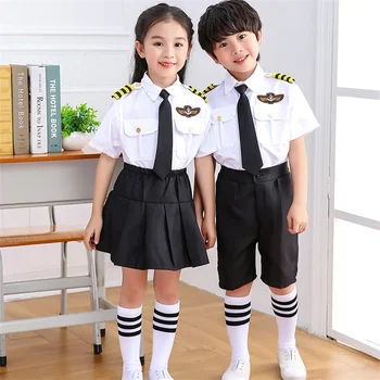 Костюми за cosplay стюардеси за децата на Хелоуин, Униформи на пилота на самолета, дрехи за изяви за деца, дрехи за професионално клас