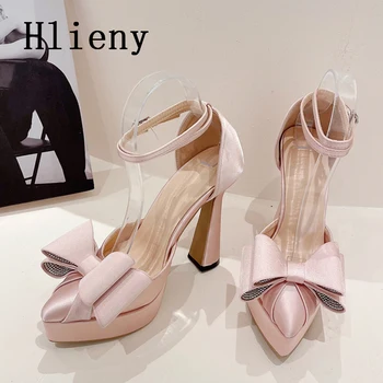 Hlieny 2024 / Нови Секси Копринени дамски обувки-лодка на висок ток с възел-пеперуда, Лятна обувки, Дизайнерски дамски Сандали на платформа и ремешке с катарама