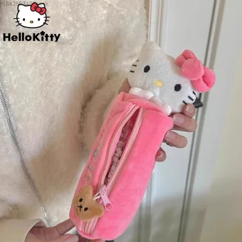 Sanrio Hello Kitty Карикатура Сладки Плюшени Чанти За Писалки Преносима Чанта За Съхранение С Цип Y2k Студентски Канцеларски Молив Случай Kawaii