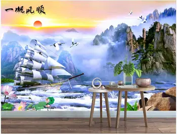 3d тапети по поръчка на снимка В китайски стил планинско езеро ветроходство пейзаж на фона начало декор хол тапети за стени d 3