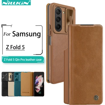 Калъф NILLKIN за Samsung Galaxy Z Fold 5 Чин Leather Flip Slide Защитен Калъф За Фотоапарат, Задната част на Кутията-Поставка С Джоб за S-Pen