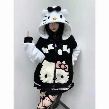 Kawai Санрио Аниме Hello Kitty Дакроновые блузи, Палта Сладък карикатура Сладък Готин Удебеляване на Свободни Сладък Удобни за момичета