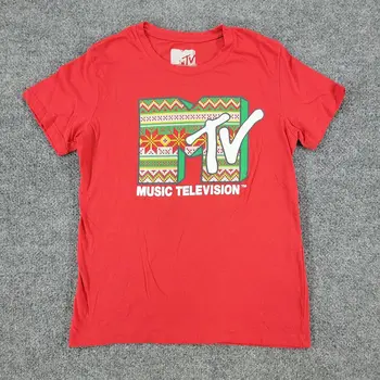 Жените риза MTV Среден размер с червено лого, Тениска с къс ръкав, Грозен пуловер с дълги ръкави
