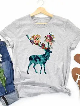 Тениски с флорални принтом, дрехи на 90-те години, сладък дамски тениски с животни, къс ръкав, дамски ежедневни модни дамски тениска с изображение