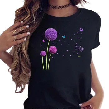 2023 Женска тениска с изображение на Глухарче от Карикатура, Женска тениска с принтом, Дамски дрехи с къс ръкав, Дамски тениска, Топ