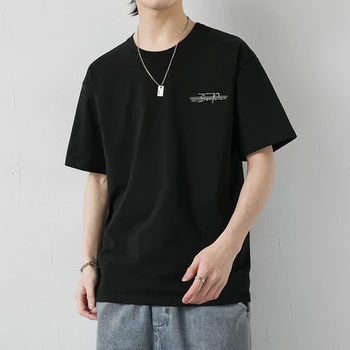 Мъжка лятна риза с къс ръкав, Нова, с кръгло деколте, свободно cut, ежедневни памучен, с къс ръкав в корейски стил