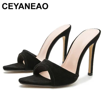 CEYANEAO/ Дамски Джапанки; Новост Лятото на 2022 г.; Джапанки От Флока С Отворени Пръсти; Модни Дамски Обувки За Почивка На малък ток-висок ток в ретро стил