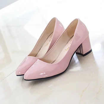 Дамски обувки 2023, нови Летни дамски обувки-лодки, Удобна за офис дамски обувки с плитка повърхност, Пикантни женски обувки в масивна ток с остър пръсти